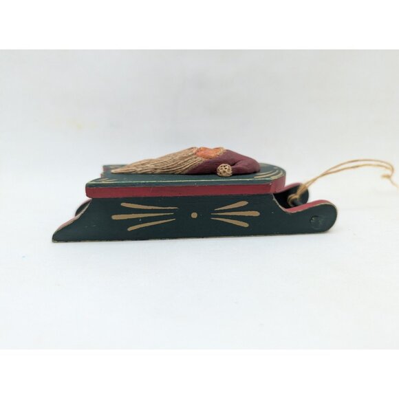 Ornament sled Santa Claus Folk Art Wood  5" - Picture 6 of 10